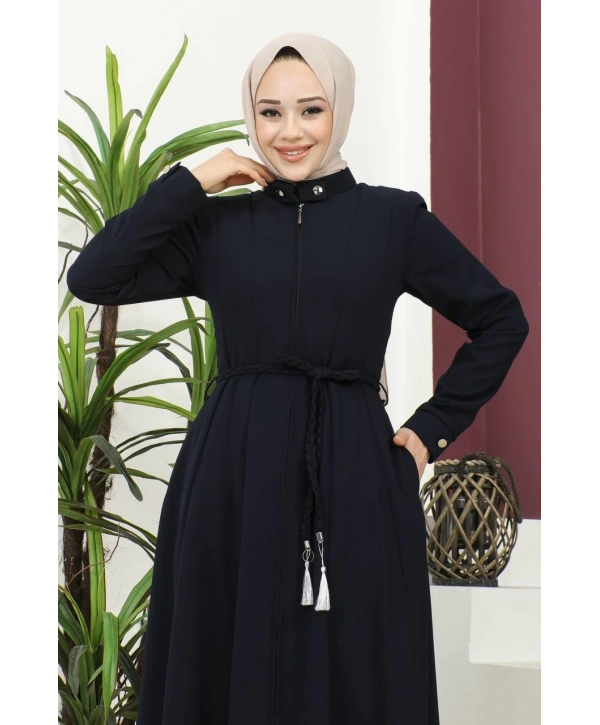 Burgu Kemerli Dokuma Kumaş Mevsimlik Mevlana Ferace - Lacivert / F0131