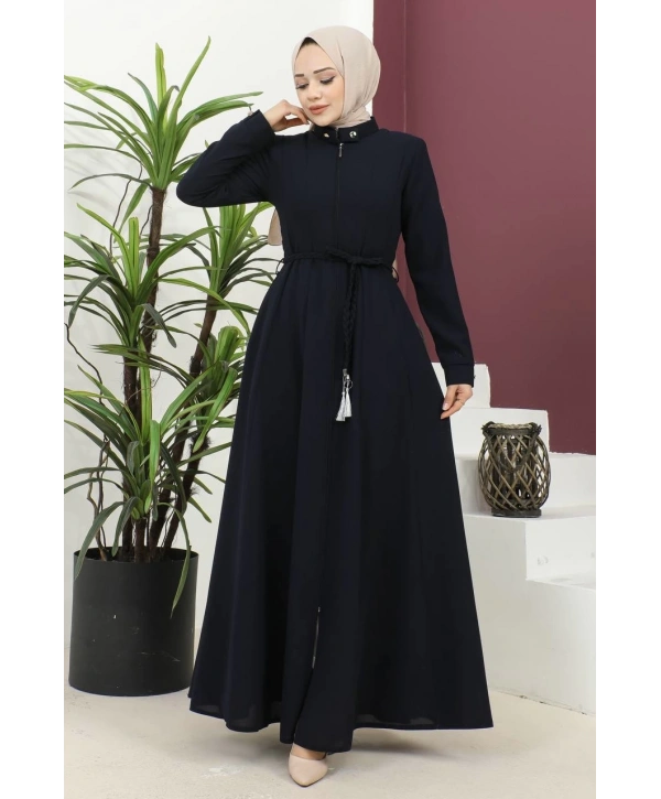 Burgu Kemerli Dokuma Kumaş Mevsimlik Mevlana Ferace - Lacivert / F0131