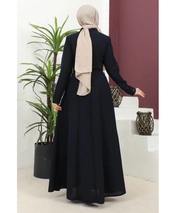 Burgu Kemerli Dokuma Kumaş Mevsimlik Mevlana Ferace - Lacivert / F0131