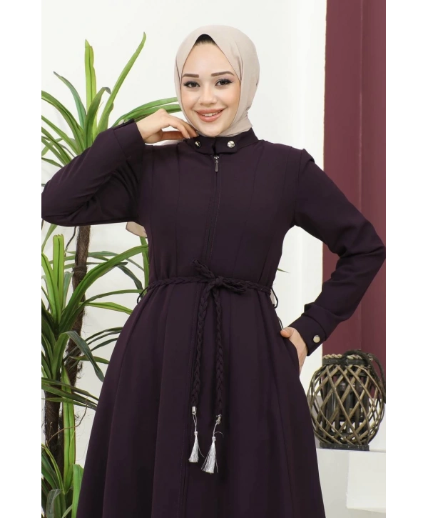 Burgu Kemerli Dokuma Kumaş Mevsimlik Mevlana Ferace - Mürdüm / F0131