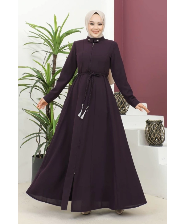 Burgu Kemerli Dokuma Kumaş Mevsimlik Mevlana Ferace - Mürdüm / F0131