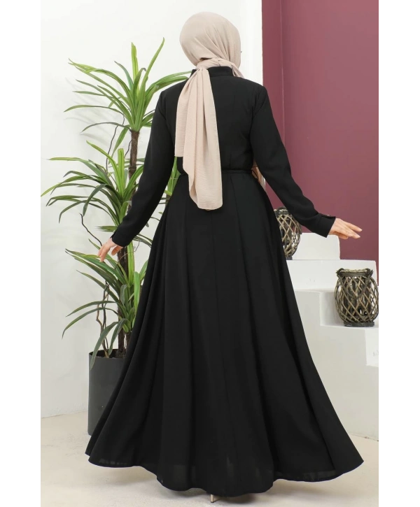 Burgu Kemerli Dokuma Kumaş Mevsimlik Mevlana Ferace - Siyah / F0131