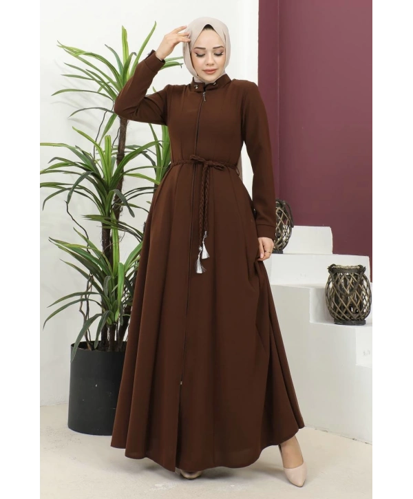 Burgu Kemerli Dokuma Kumaş Mevsimlik Mevlana Ferace - Taba / F0131