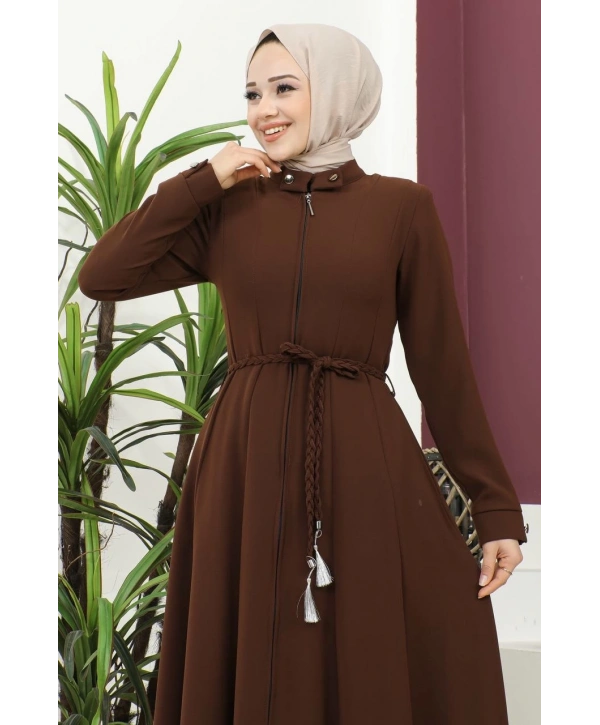 Burgu Kemerli Dokuma Kumaş Mevsimlik Mevlana Ferace - Taba / F0131