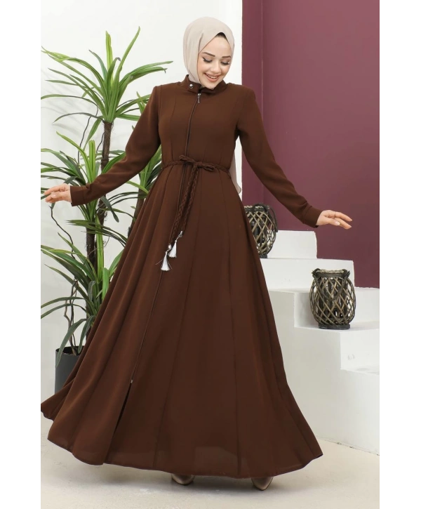 Burgu Kemerli Dokuma Kumaş Mevsimlik Mevlana Ferace - Taba / F0131