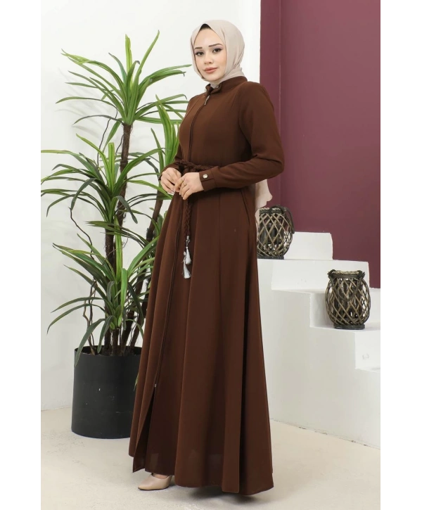 Burgu Kemerli Dokuma Kumaş Mevsimlik Mevlana Ferace - Taba / F0131