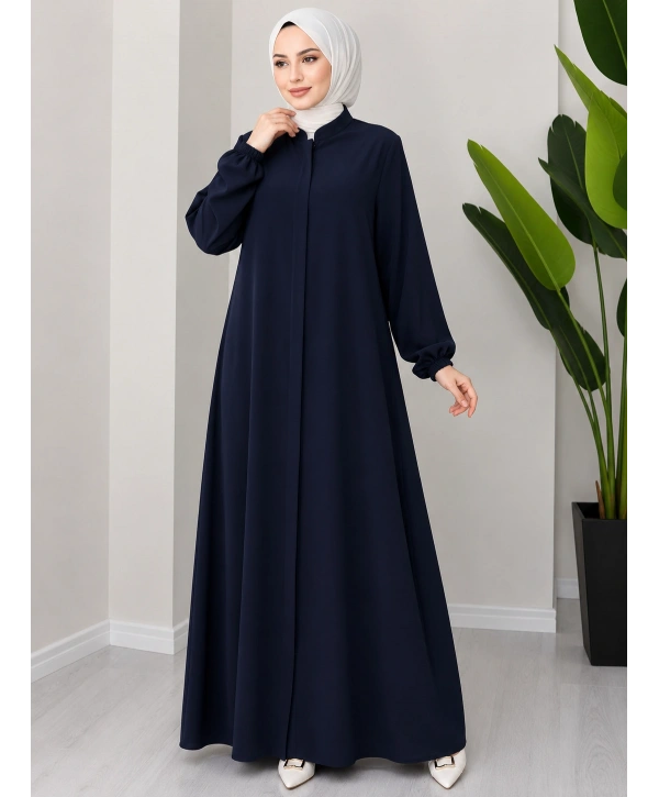 Büyük Beden Medine İpeği Ferace - Lacivert / F0149