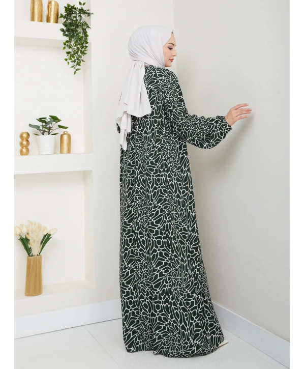 Büzgü Detaylı Rahat Kesim Anne Elbisesi - Haki / E0131