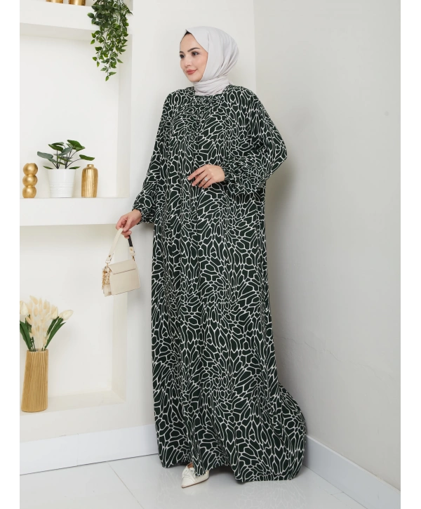 Büzgü Detaylı Rahat Kesim Anne Elbisesi - Haki / E0131