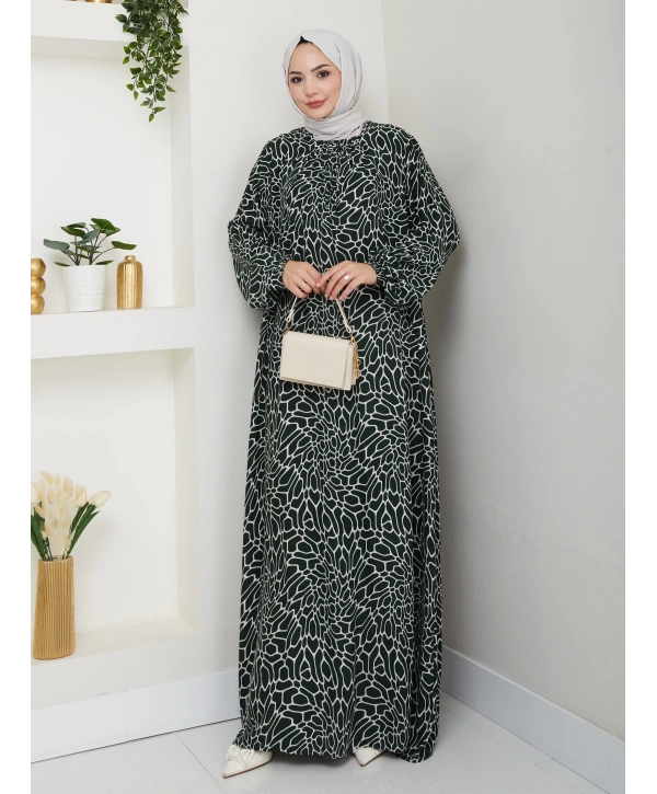 Büzgü Detaylı Rahat Kesim Anne Elbisesi - Haki / E0131