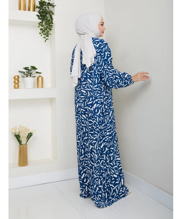 Büzgü Detaylı Rahat Kesim Anne Elbisesi - Mavi / E0131