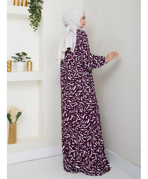 Büzgü Detaylı Rahat Kesim Anne Elbisesi - Mor / E0131