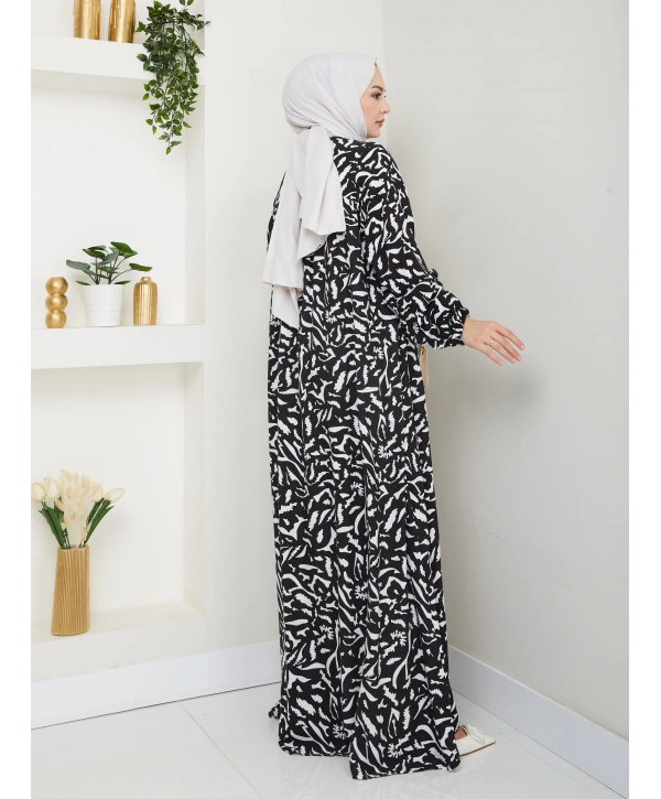 Büzgü Detaylı Rahat Kesim Anne Elbisesi - Siyah / E0131