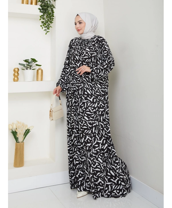 Büzgü Detaylı Rahat Kesim Anne Elbisesi - Siyah / E0131