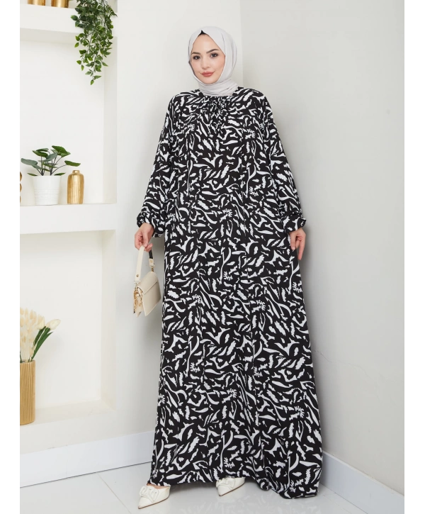 Büzgü Detaylı Rahat Kesim Anne Elbisesi - Siyah / E0131