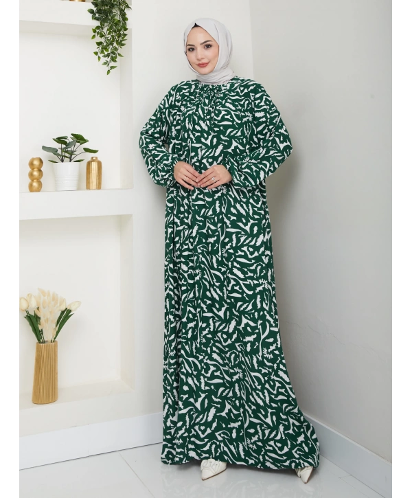 Büzgü Detaylı Rahat Kesim Anne Elbisesi - Yeşil / E0131