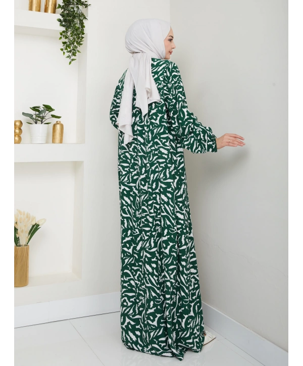 Büzgü Detaylı Rahat Kesim Anne Elbisesi - Yeşil / E0131