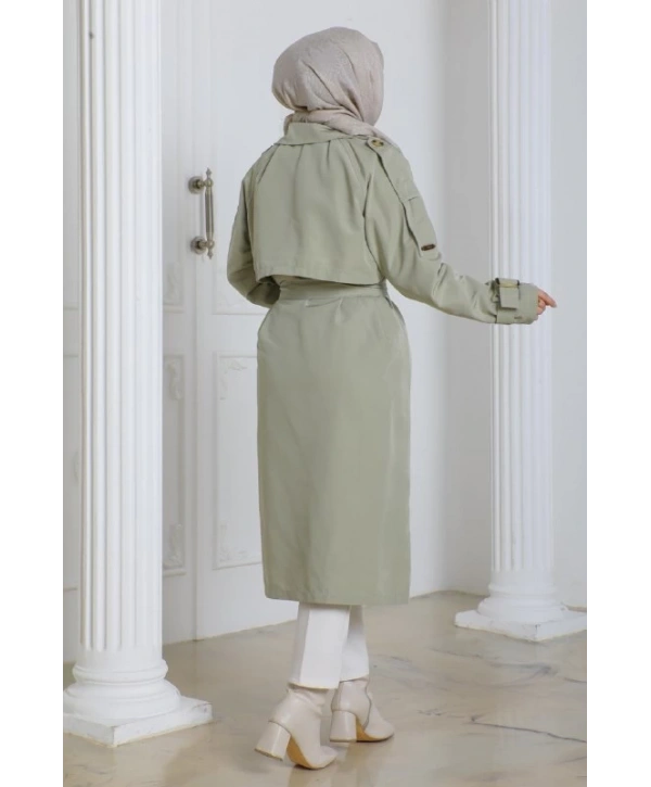 Kadın Trençkot Kuşaklı / M0109 - yeşil