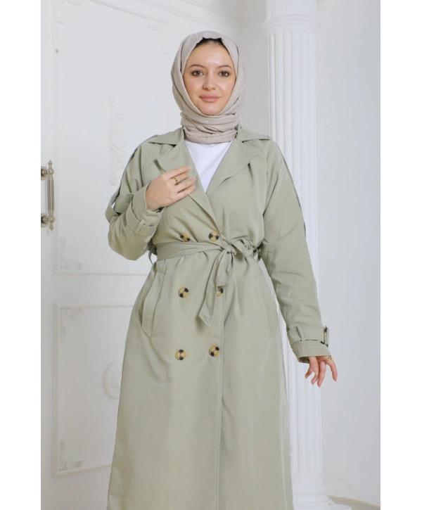 Kadın Trençkot Kuşaklı / M0109 - yeşil