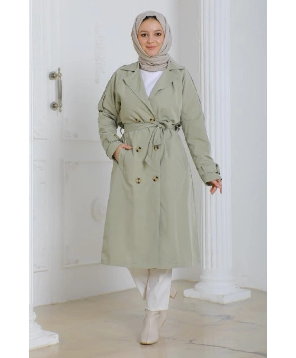Kadın Trençkot Kuşaklı / M0109 - yeşil