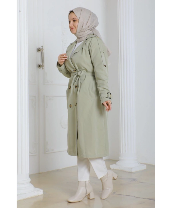 Kadın Trençkot Kuşaklı / M0109 - yeşil