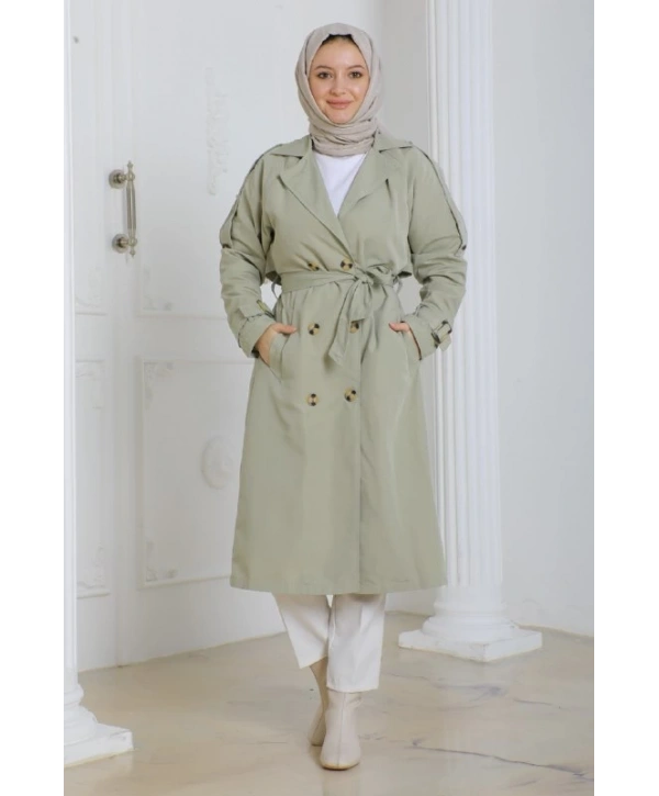 Kadın Trençkot Kuşaklı / M0109 - yeşil