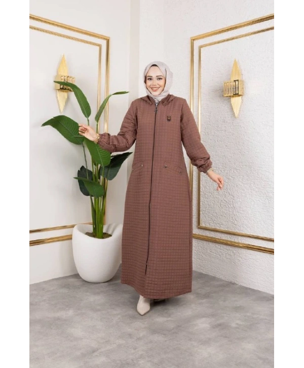 Kapüşonlu Kapitone Mont / Kahve-M104