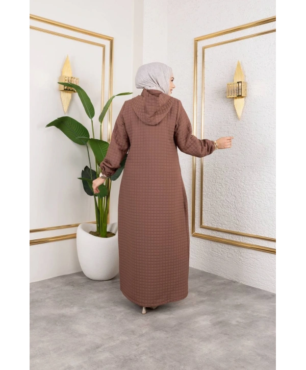 Kapüşonlu Kapitone Mont / Kahve-M104