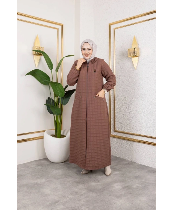 Kapüşonlu Kapitone Mont / Kahve-M104