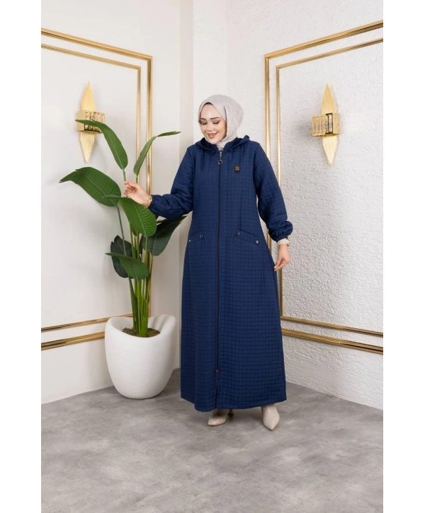 Kapüşonlu Kapitone Mont / Lacivert-M104