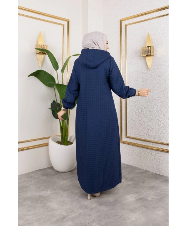 Kapüşonlu Kapitone Mont / Lacivert-M104