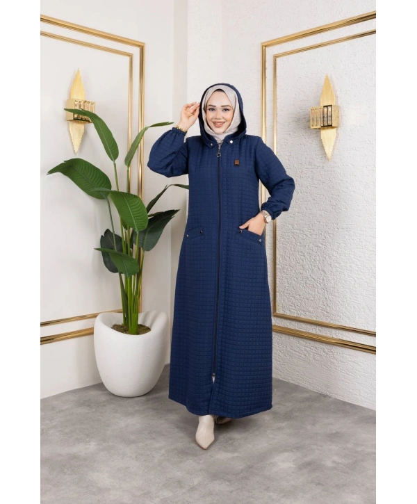 Kapüşonlu Kapitone Mont / Lacivert-M104