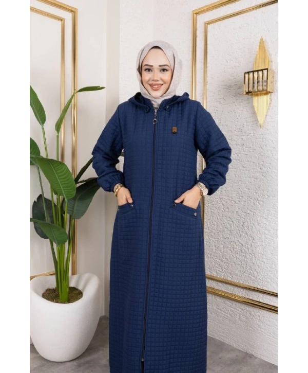 Kapüşonlu Kapitone Mont / Lacivert-M104