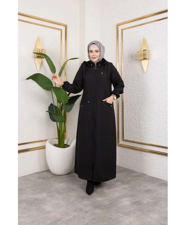 Kapüşonlu Kapitone Mont / Siyah-M104