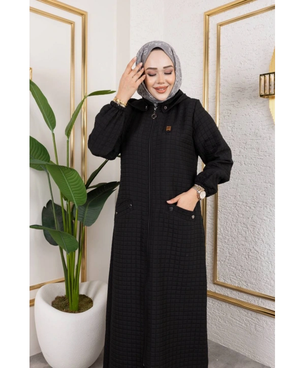 Kapüşonlu Kapitone Mont / Siyah-M104