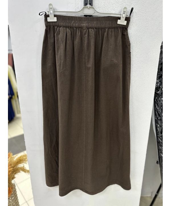 Keten Kumaş Paraşüt Etek - Acı Kahve / A0102