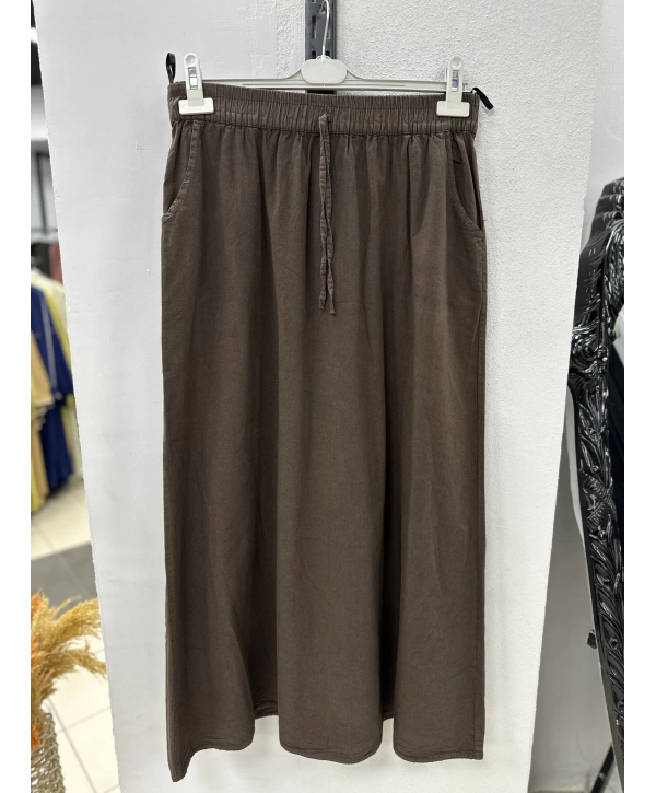 Keten Kumaş Paraşüt Etek - Acı Kahve / A0102