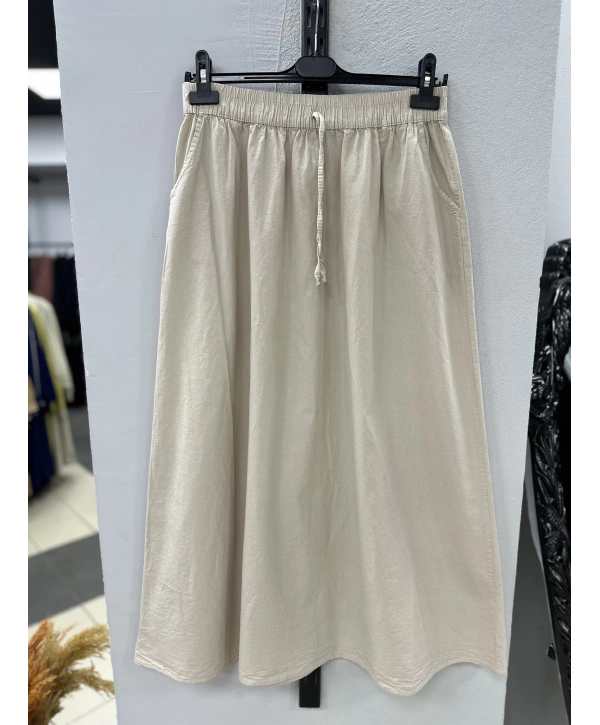 Keten Kumaş Paraşüt Etek - Bej / A0102