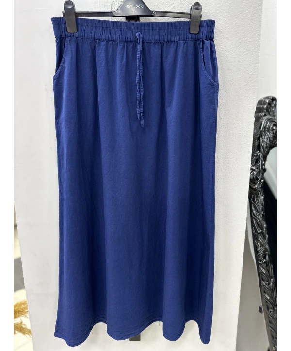 Keten Kumaş Paraşüt Etek - Lacivert / A0102