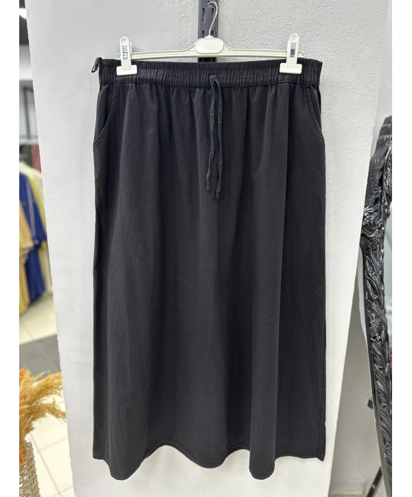 Keten Kumaş Paraşüt Etek - Siyah / A0102