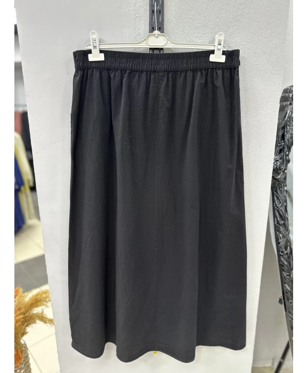 Keten Kumaş Paraşüt Etek - Siyah / A0102