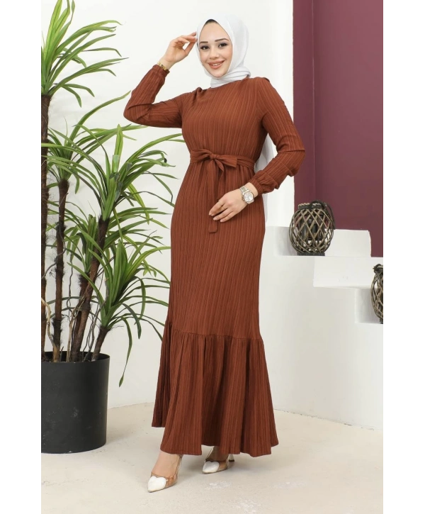 Lara Kumaş Bağlamalı Elbise - Kiremit / E0124