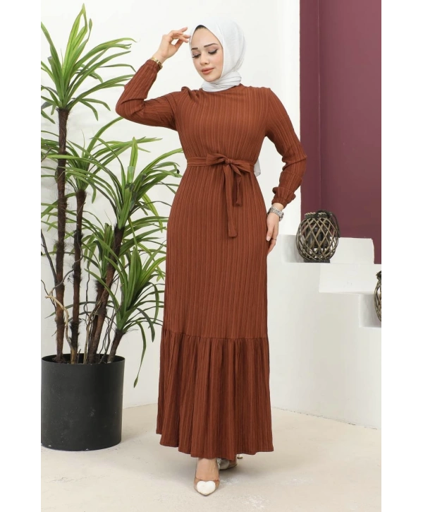 Lara Kumaş Bağlamalı Elbise - Kiremit / E0124