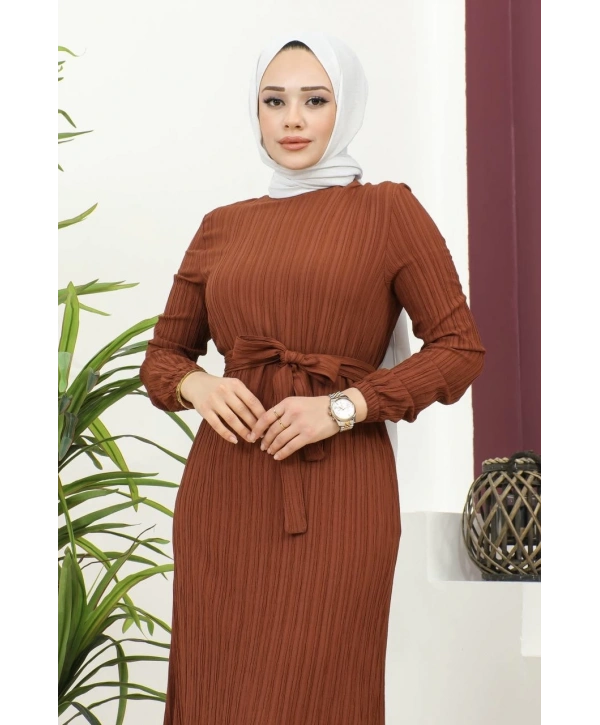 Lara Kumaş Bağlamalı Elbise - Kiremit / E0124