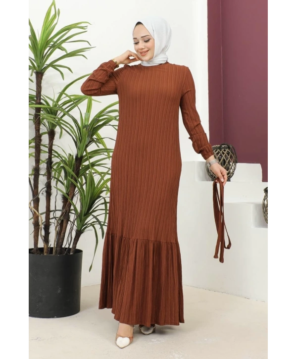 Lara Kumaş Bağlamalı Elbise - Kiremit / E0124