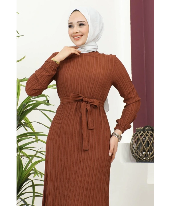 Lara Kumaş Bağlamalı Elbise - Kiremit / E0124