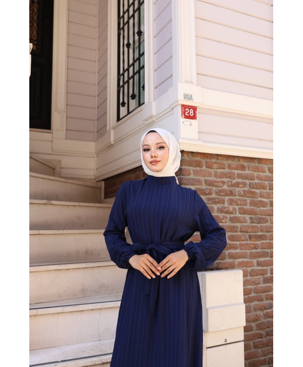 Lara Kumaş Bağlamalı Elbise - Lacivert / E0124