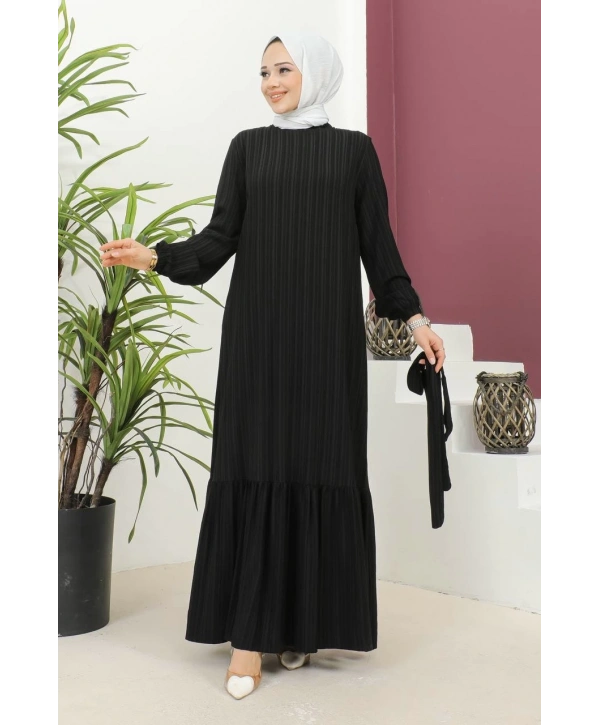 Lara Kumaş Bağlamalı Elbise - Siyah / E0124