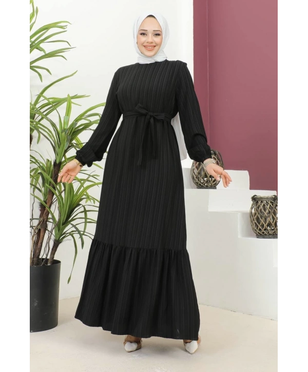 Lara Kumaş Bağlamalı Elbise - Siyah / E0124