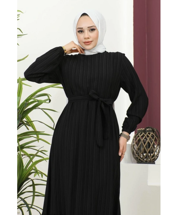 Lara Kumaş Bağlamalı Elbise - Siyah / E0124